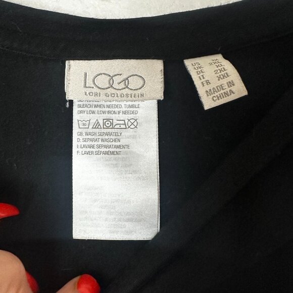 Logo By Lori Goldstein blouse shirt sz 1X Tunic with Burnout crushed Velvet trim - Picture 5 of 9